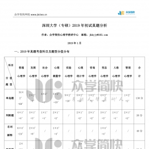 深圳大学2019年应用心理专硕考研初试真题分析