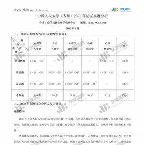 中国人民大学2020年应用心理专硕考研初试真题分析